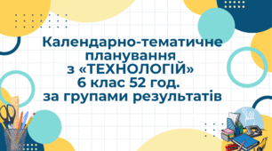 Календарно-тематичне планування з «ТЕХНОЛОГІЙ» 6 клас НУШ 52 год. за групами результатів