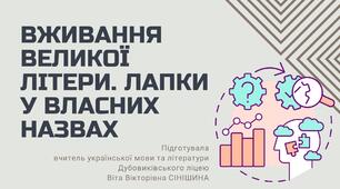 Презентація до уроку української мови у 10 класі (профільний рівень) "Вживання великої літери. Лапки у власних назвах"