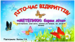 Літо - час відкриттів! Метелики: барви літа (спостереження, цікаві факти, значення для природи, гра, дослідження, безпека)