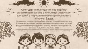 Календарне планування корекційно-розвиткових занять з «Корекції розвитку» для дітей з порушеннями опорно-рухового апарату,  8 клас