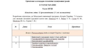 Орієнтовне календарно-тематичне планування уроків «ІСТОРІЯ УКРАЇНИ»  8 клас НУШ