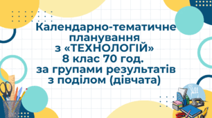 Календарно-тематичне планування з «ТЕХНОЛОГІЙ» 8 клас НУШ 70 год. за групами результатів