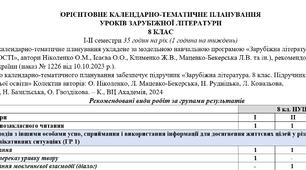 Орієнтовне КТП з групами результатів із зарубіжної літератури 8 клас НУШ (35 год.) до підручника Ніколенко О.