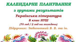 Календарне планування з ГР. Українська література. 8 клас НУШ. Заболотний В. В. та ін. (70 год / 2 год на тиждень). Модель оцінювання 1