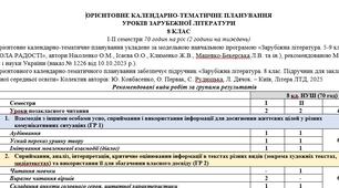КТП з ГР із зарубіжної літератури 8 клас НУШ (70 год.) до підручника Ковбасенко Ю.