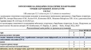 КТП з ГР із зарубіжної літератури 8 клас НУШ (52,5 год.) до підручника Ковбасенко Ю.