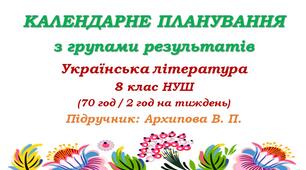 Календарне планування з ГР. Українська література. 8 клас НУШ. Архипова В. П. та ін. (70 год / 2 год на тиждень). Модель оцінювання 1