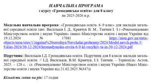 НАВЧАЛЬНА ПРОГРАМА  з курсу «Громадянська освіта» для 8 класу + календарне планування