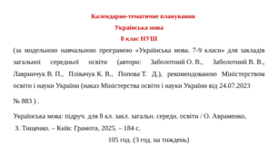 Календарно-тематичне планування з української мови з групами результатів (ГР 1, ГР 2, ГР 3, ГР 4) для 8 класу НУШ на рік до підручника Авраменка О.  105 год. (3 год. на тиждень)