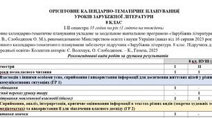 КТП з ГР із зарубіжної літератури 8 клас НУШ (35 год.) до підручника Волощук Є.