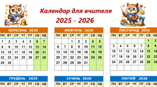 Календар вчителя на 2025-2026 навчальний рік