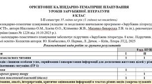 КТП з ГР із зарубіжної літератури 8 клас НУШ (35 год.) до підручника Ковбасенко Ю.