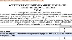 КТП з ГР із зарубіжної літератури 5 клас НУШ (52,5 год.) до підручника Ковбасенко Ю.