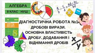 8 Алгебра НУШ Діагностична робота № 1 за темами "Дробові вирази. Основна властивість дробу. Додавання і віднімання дробів"
