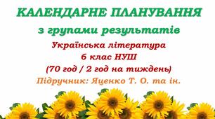 Календарне планування з ГР. Українська література. 6 клас НУШ. Яценко Т. О. та ін. (70 год / 2 год на тиждень). Модель оцінювання 1