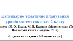 Календарне планування з математики для 2 класу з очікуваними результатами навчання   за підручником Н.О. Будна, М.В. Беденко  програмою О.Я. Савченко