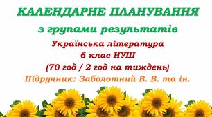 Календарне планування з ГР. Українська література. 6 клас НУШ. Заболотний В. В. та ін. (70 год / 2 год на тиждень). Модель оцінювання 1
