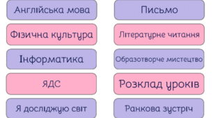 Розклад уроків, назви предметів