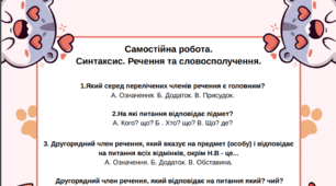 Самостійна робота. Синтаксис. Речення та словосполучення.