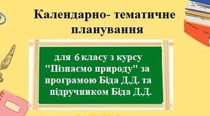 Календарно-тематичне планування з групами результатів для 6 класу з курсу "Пізнаємо природу" автор Біда Д.Д.