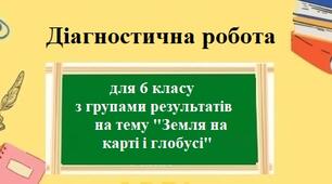 Діагностична робота для 6 класу з трьома групами результатів на тему "Земля на карті і глобусі"