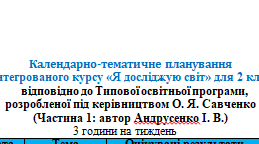 КТП інтегрованого курсу «Я досліджую світ» для 2 класу  з очікуваними результатами навчання (Частина 1: автор Андрусенко І. В.)