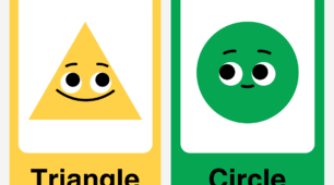 Colorful Geometric Shapes in English- Learning Cards for Kids.
