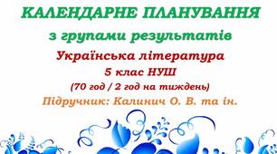 Календарне планування з ГР. Українська література. 5 клас НУШ. Калинич О. В. та ін. (70 год / 2 год на тиждень). Модель оцінювання 1