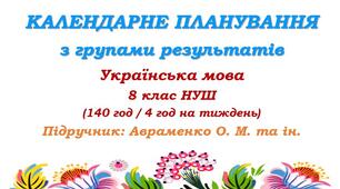 Календарне планування з ГР. Українська мова. 8 клас НУШ. Авраменко О. М., Тищенко З. Р. (140 год / 4 год на тиждень). Модель оцінювання 1
