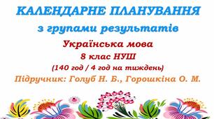 Календарне планування з ГР. Українська мова. 8 клас НУШ. Голуб Н. Б., Горошкіна О. М. (140 год / 4 год на тиждень). Модель оцінювання 1