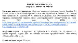 НАВЧАЛЬНА ПРОГРАМА з курсу «ІСТОРІЯ УКРАЇНИ» для 7 кл з групами результатів /індексами