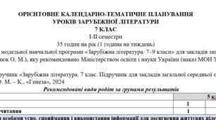 КТП з ГР із зарубіжної літератури 7 клас НУШ (35 год.) до підручника Волощук Є.
