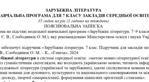 Навчальна програма з ГР із зарубіжної літератури 7 клас НУШ (35 год.) до підручника Волощук Є.