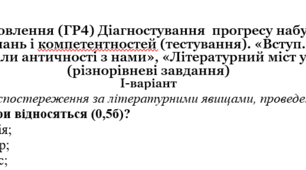 Досліджує мовлення (ГР4) Діагностувальна робота з тем: «Вступ. Літературний процес», «Ідеали античності з нами», «Літературний міст у сьогодення» до підручника Ніколенко 8 клас