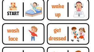 Daily Routine Domino Game / Mini Flashcards / Writing activity (time + daily routine) / Speaking