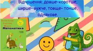 Росток 1 клас 1 частина 21 урок Відношення: довше-коротше, ширше- вужче, товще- тонше, однакове.