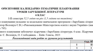 КТП з ГР із зарубіжної літератури 6 клас НУШ (52,5 год.) до підручника Волощук Є.