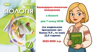 Календарно-тематичне планування з біології для 7 класу НУШ (за модельною програмою авт. Балан П.Г., та інші) (2,5 години) 2025-2026 н.р.