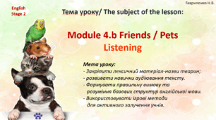 Розробка уроку аудіювання у 2 класі: Module 4.b Friends / Pets. Listening