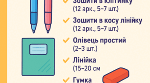 Список канцелярії для учнів початкової школи