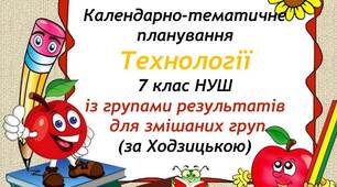 Календарно-тематичне планування з технологій для 7 клас НУШ із групами результатів (для змішаних груп, за Ходзицькою)