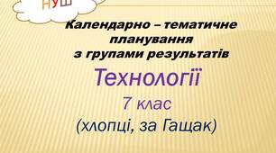 Календарно-тематичне планування з технологій для 7 класу НУШ з групами результатів  (хлопці, Гащак)