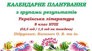 Календарне планування з ГР. Українська література. 8 клас НУШ. Калинич О. В. та ін. (52,5 год / 1,5 год на тиждень). Модель оцінювання 1
