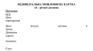 Мовленнєва карта обстеження 4-6 років.