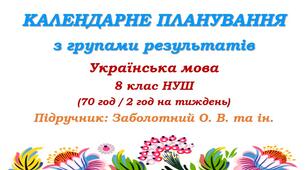 Календарне планування з ГР. Українська мова. 8 клас НУШ. Заболотний О. В., Заболотний В. В. (70 год / 2 год на тиждень). Модель оцінювання 1