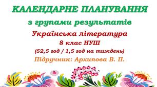Календарне планування з ГР. Українська література. 8 клас НУШ. Архипова В. П. та ін. (52,5 год / 1,5 год на тиждень). Модель оцінювання 1