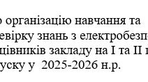 Наказ "Про організацію навчання та перевірку знань з електробезпеки працівників закладу на І та ІІ групу допуску"