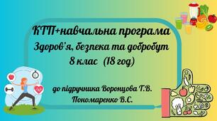 КТП«Здоров’я, безпека та добробут» 8 клас (18 годин) до підручника Воронцова Т.В., Пономаренко В.С.