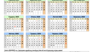 Академічний календар 2025/2026 н.р.