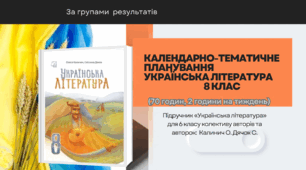 КАЛЕНДАРНО-ТЕМАТИЧНЕ ПЛАНУВАННЯ УКРАЇНСЬКА ЛІТЕРАТУРА 8 КЛАС. З групами результатів . Автор Калинич О., Дячок С.  (70 годин, 2 години на тиждень)1  семестр